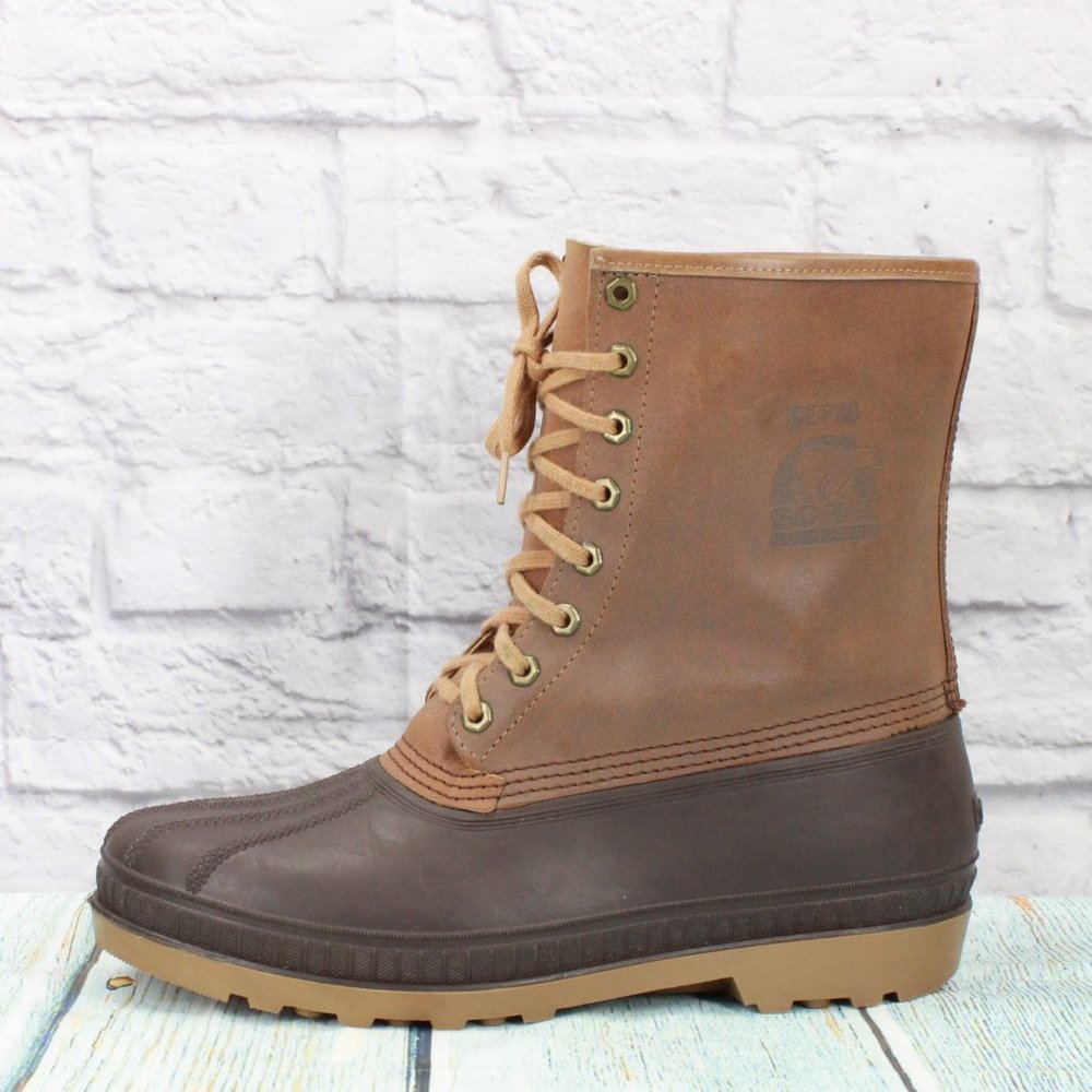 Sorel Brown Leather Lace Up Insulated Ankle Winter Duck Boots Size 11 - Picture 1 of 9